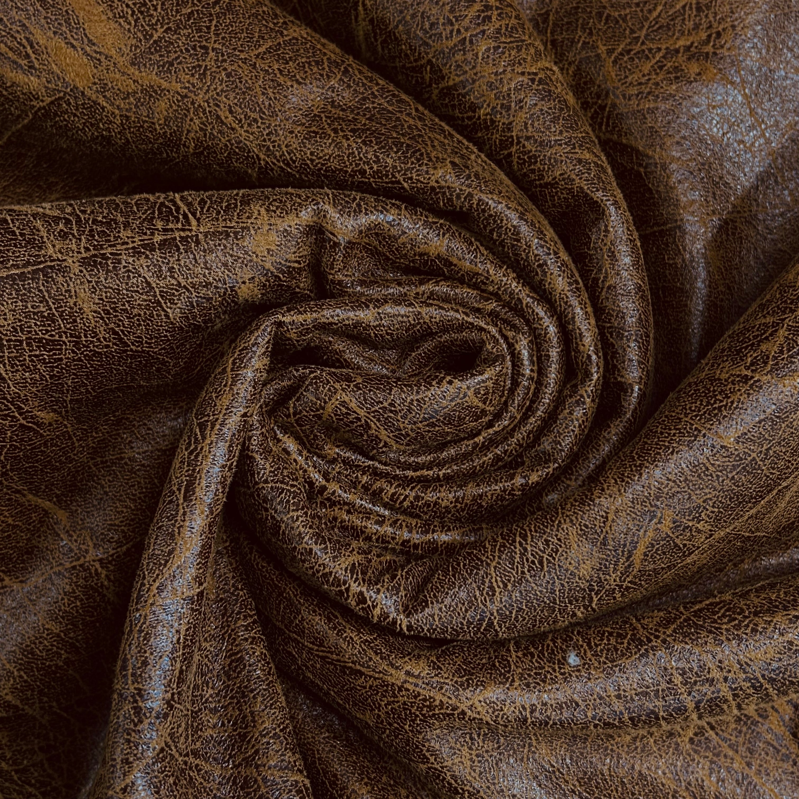 Brown waterproof faux leather with a vintage crackle effect