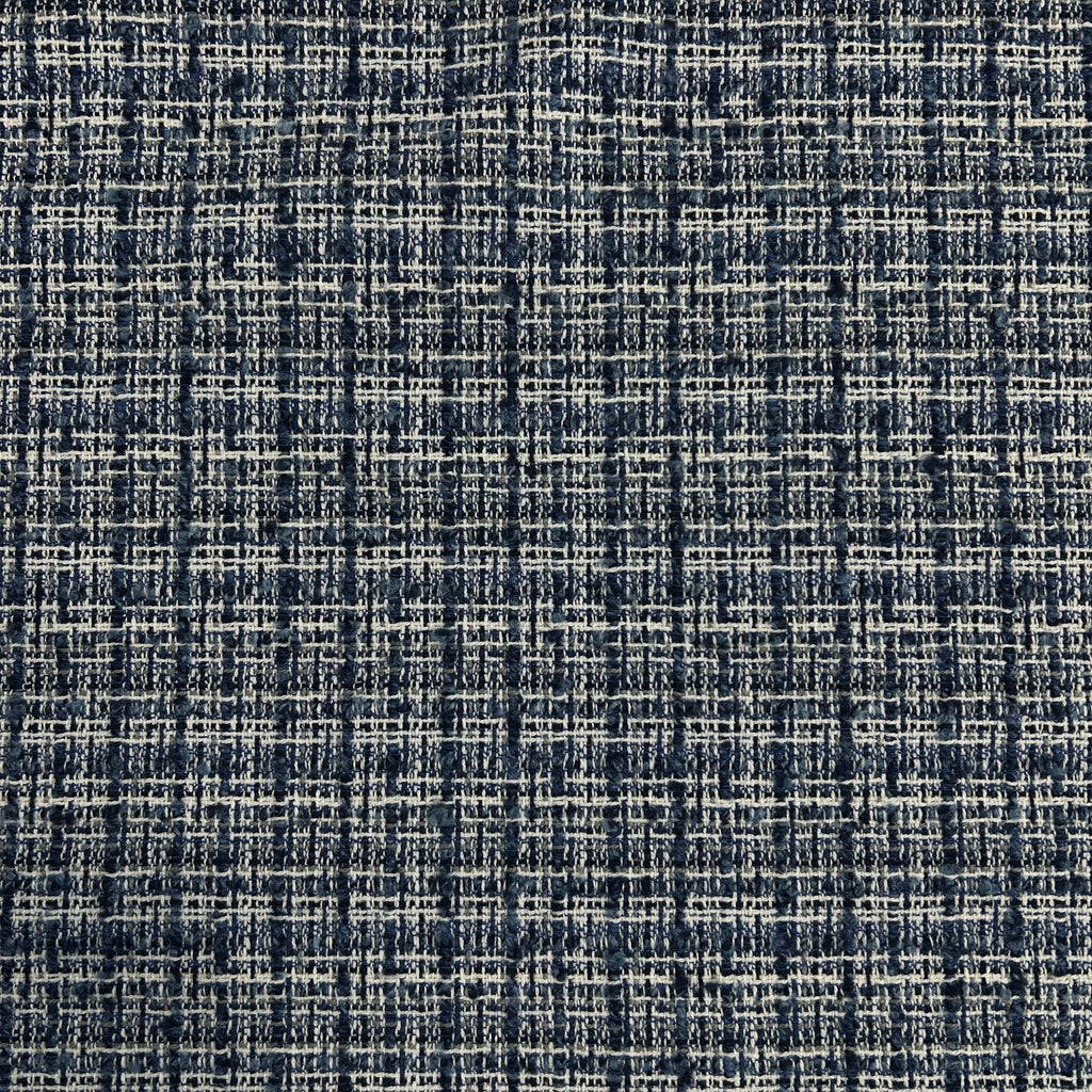 Sky Blue Navy White Grid Tweed