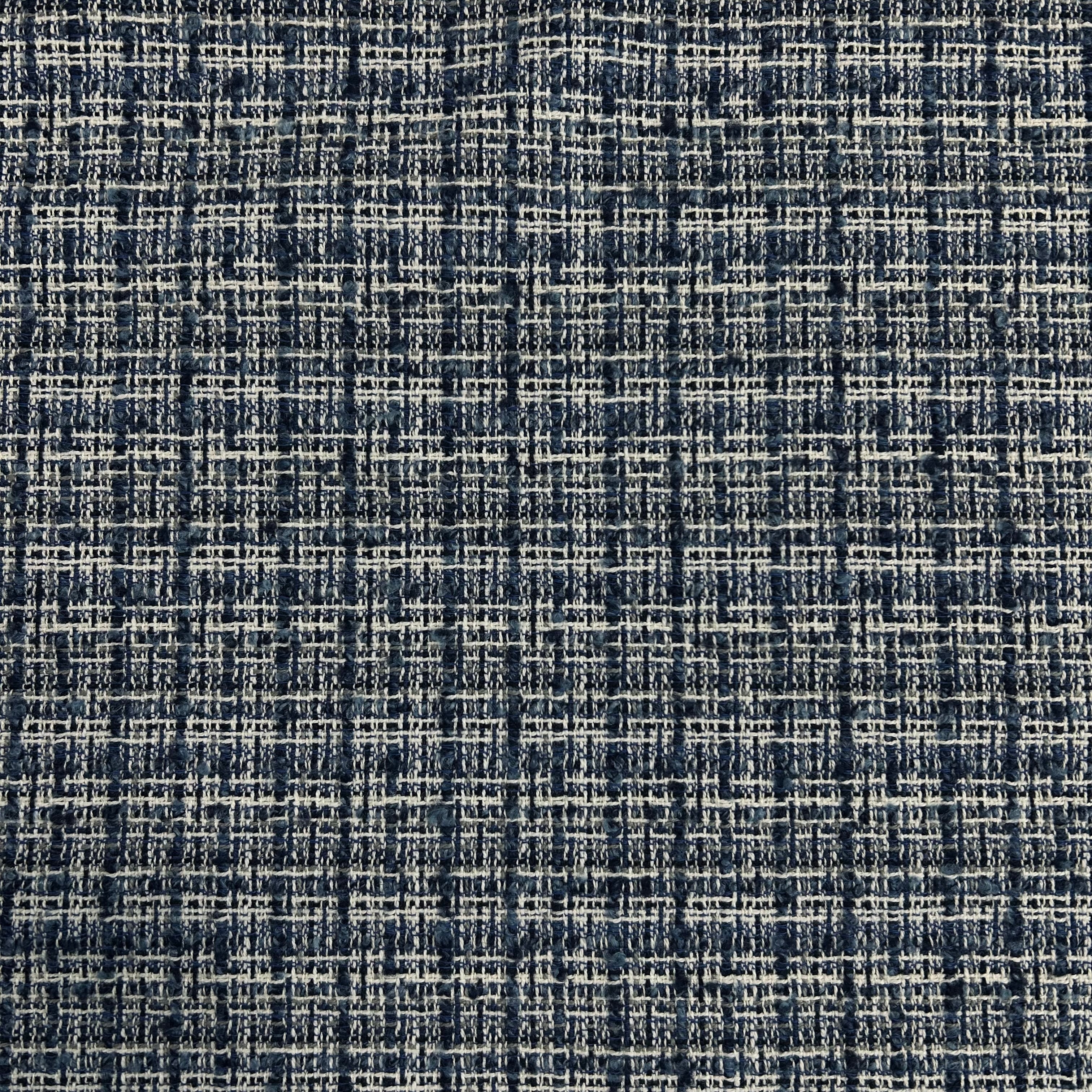 Sky Blue Navy White Grid Tweed