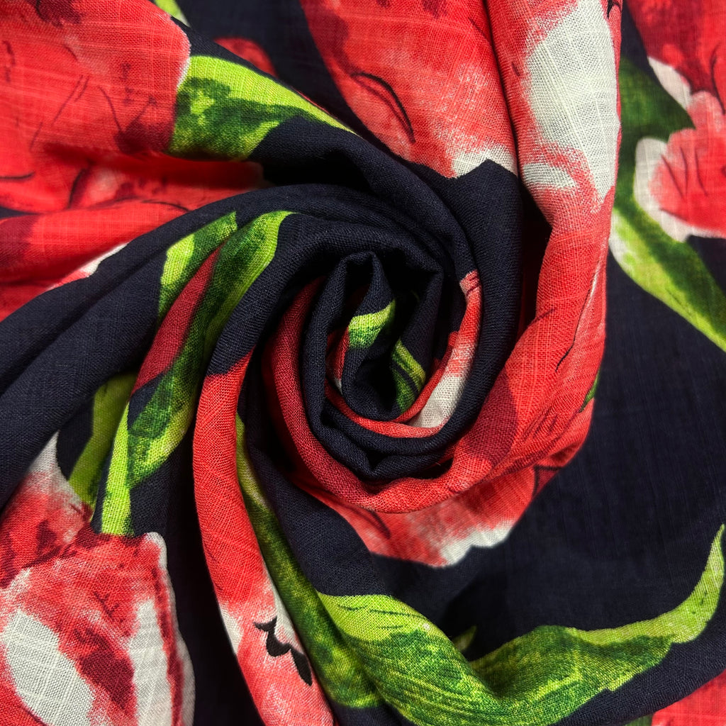 Red Tulips on Navy