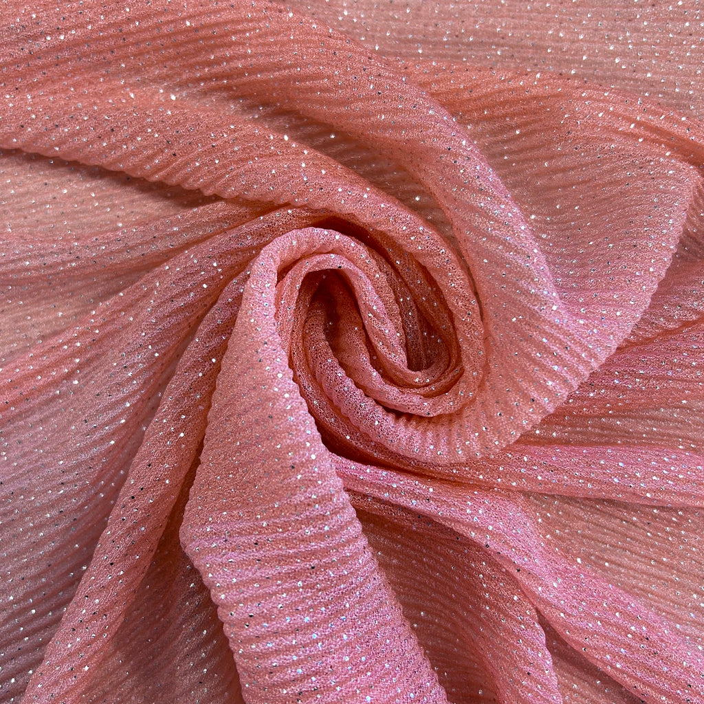 Pink Glitter Pleated Mesh