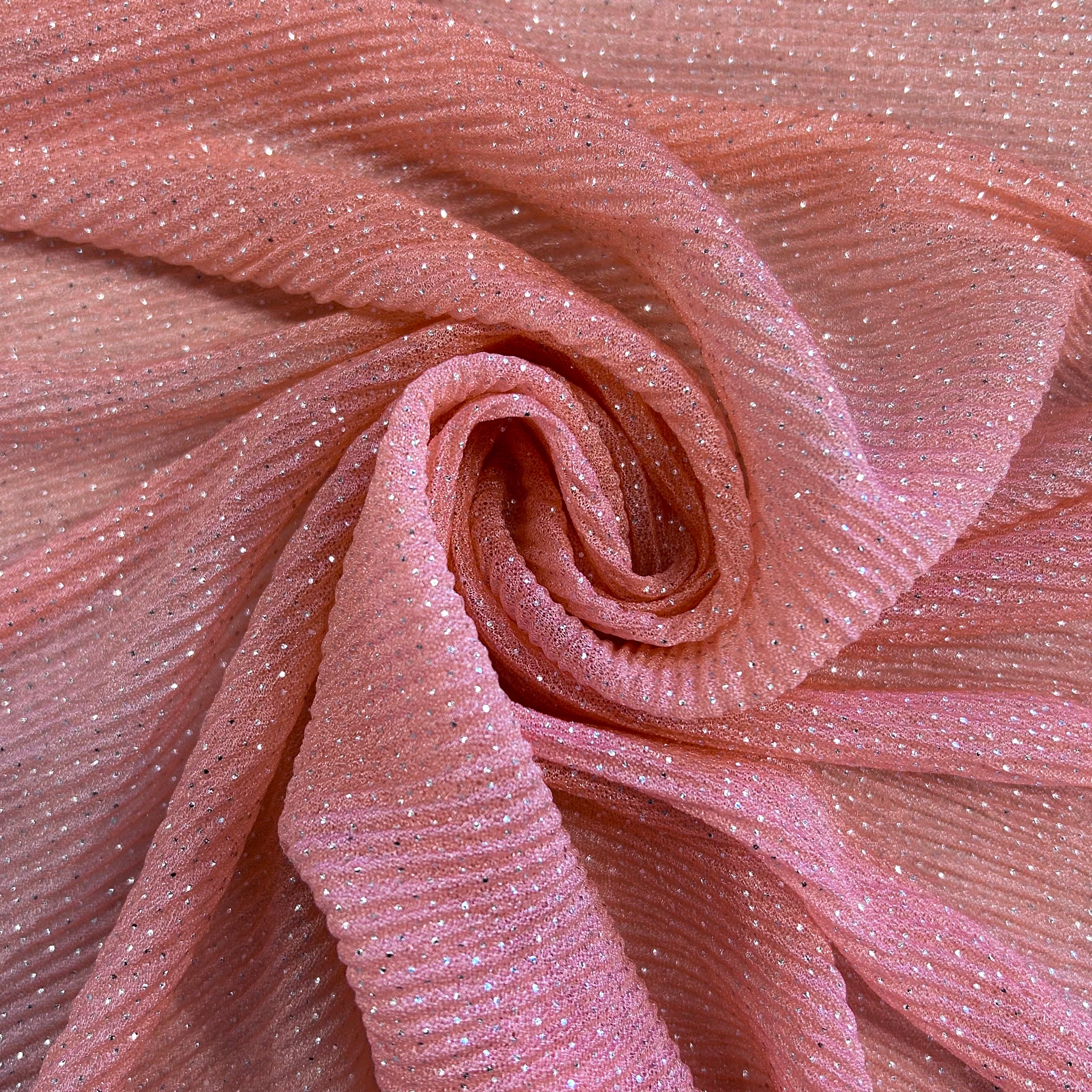 Pink Glitter Pleated Mesh