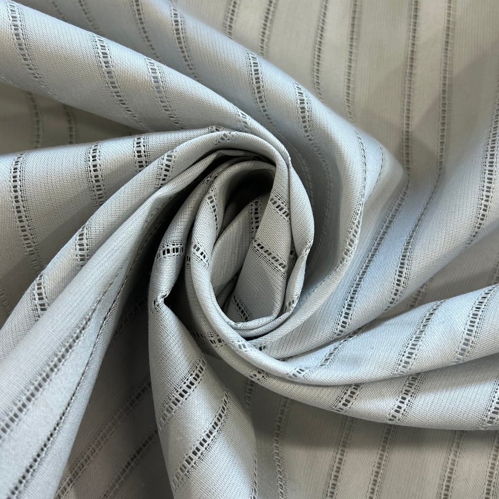 Grey Cotton Hemstitch Stripe Fabric