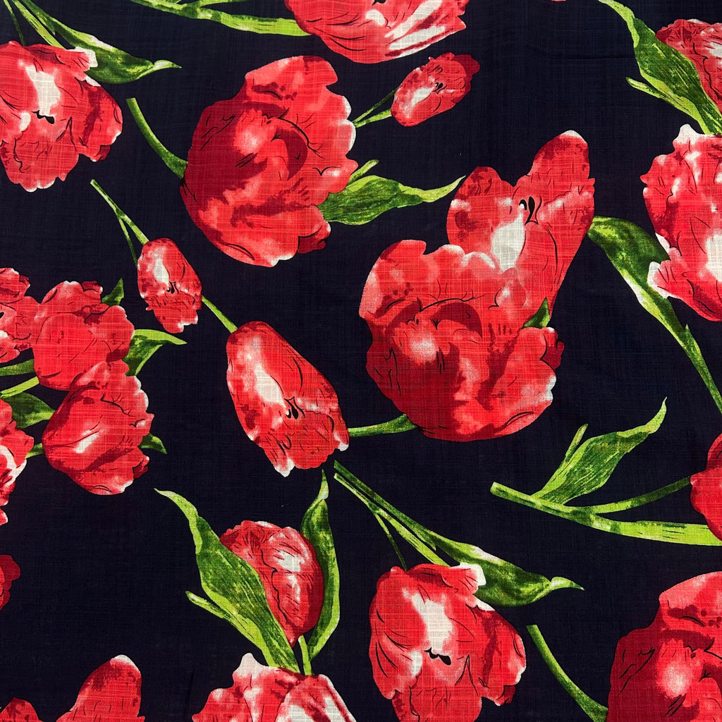 Red Tulips on Navy