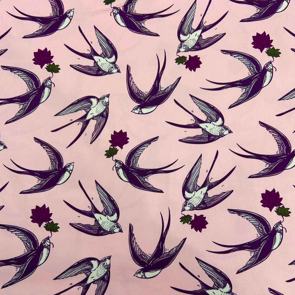 Blush Pink Swallows Cotton