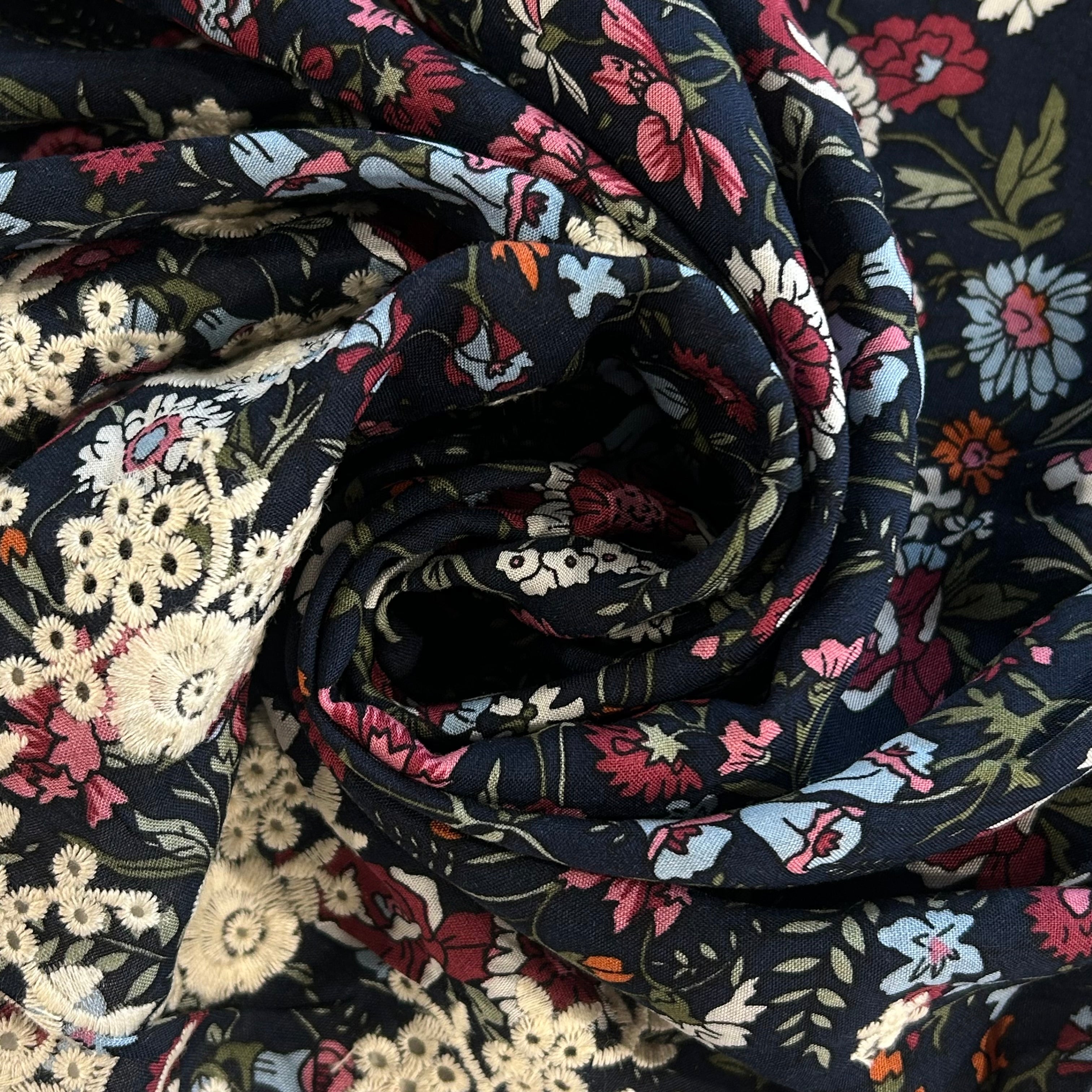 Radiance Navy Rose Lace Viscose