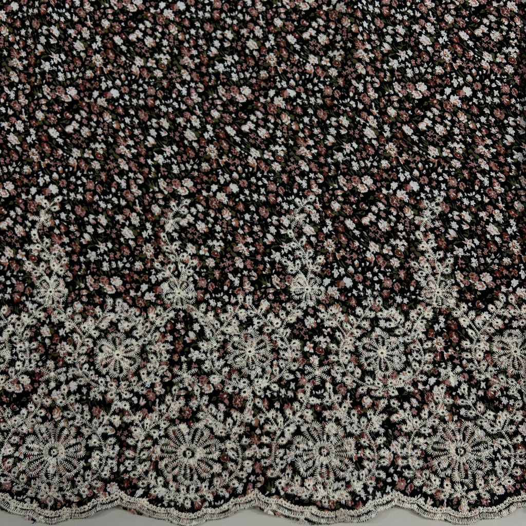 Black Floral Viscose with Embroidery