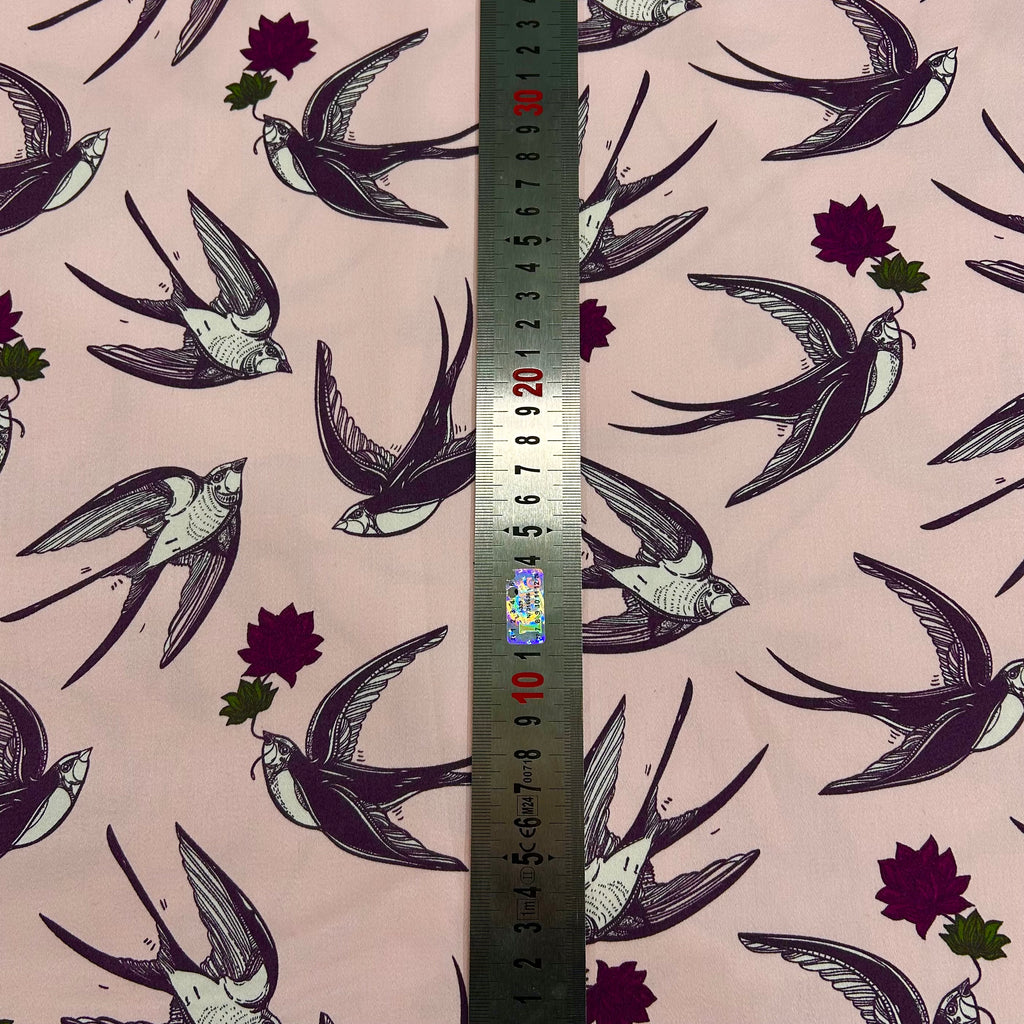 Blush Pink Swallows Cotton