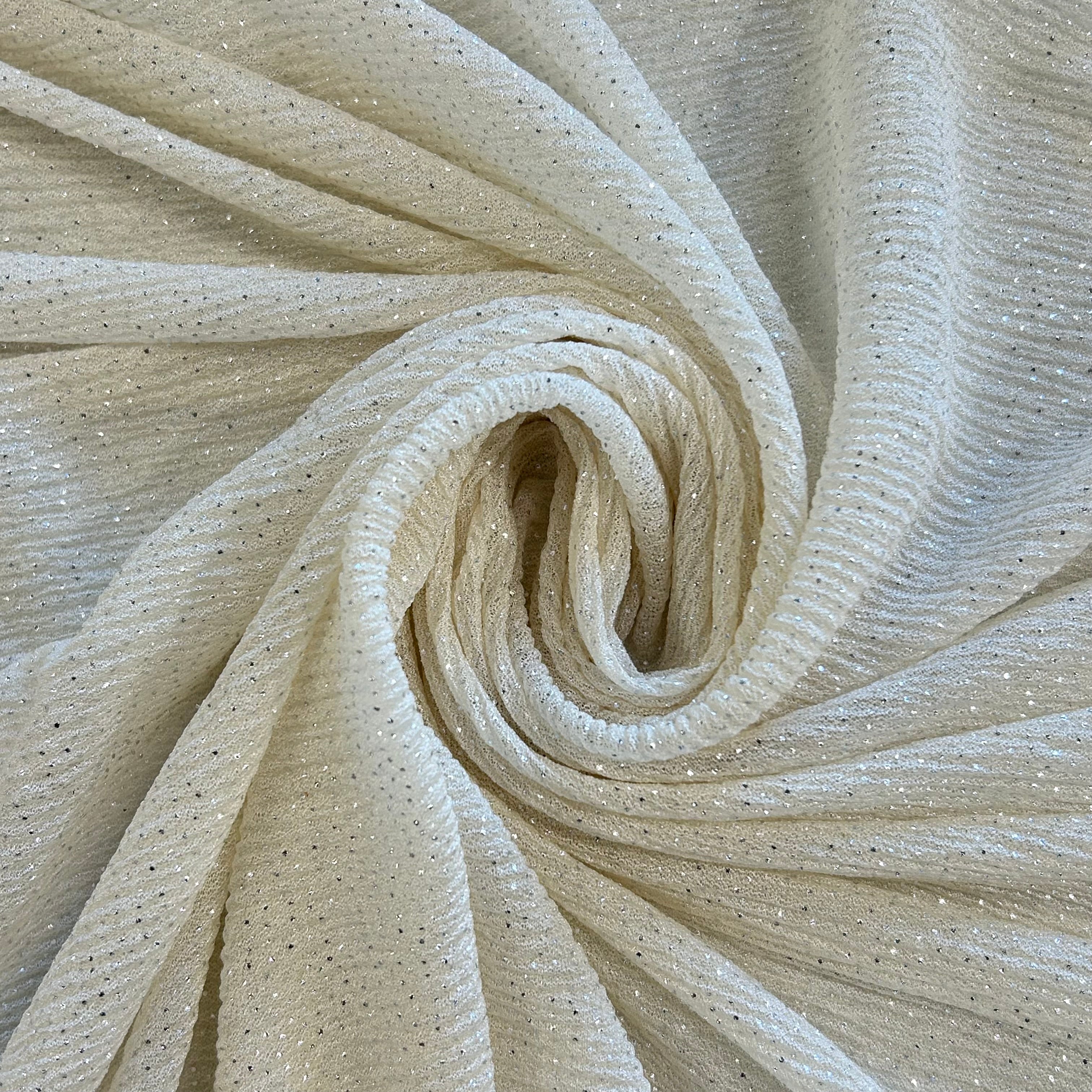 Ivory Glitter Pleated Mesh