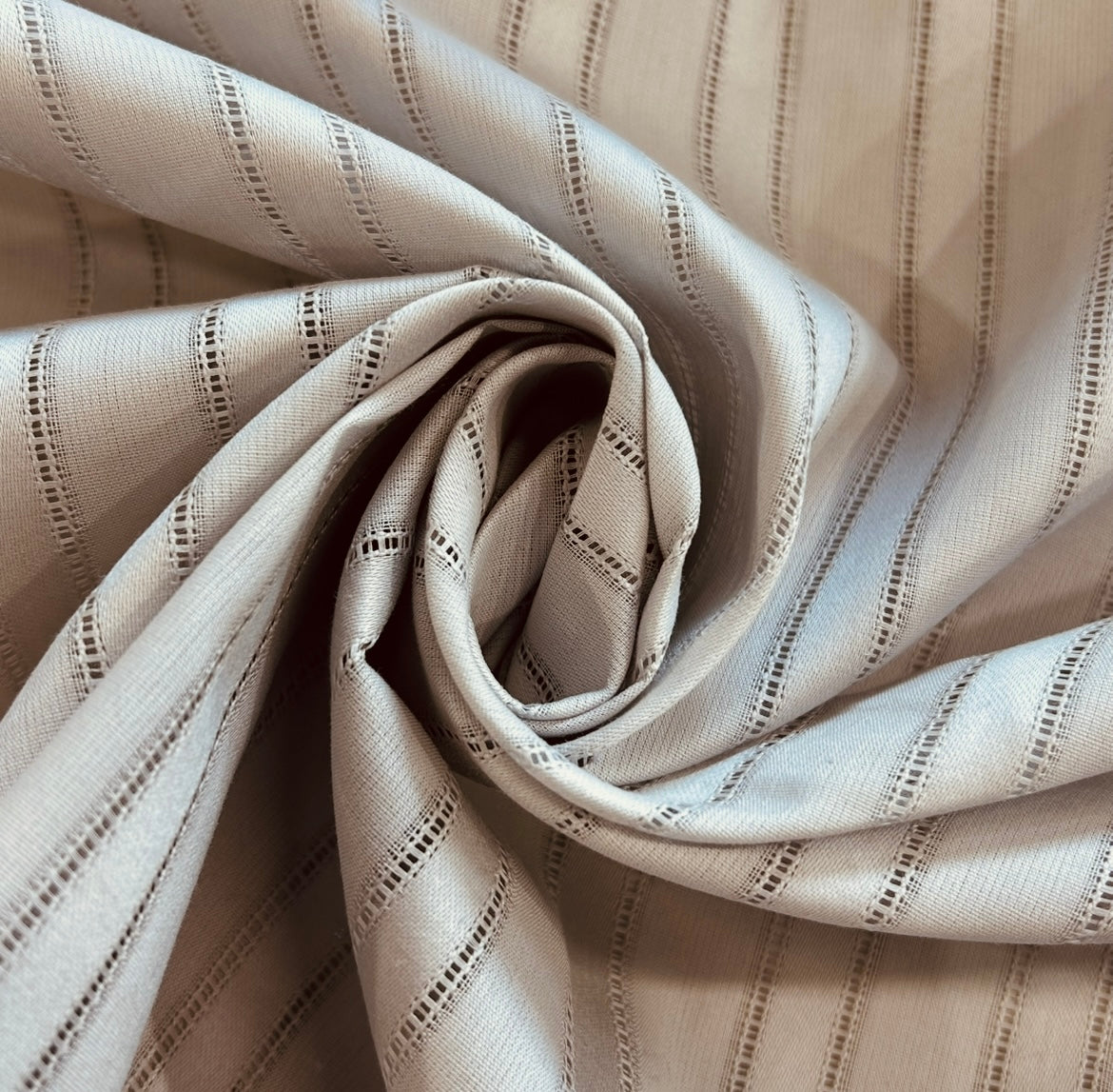 Beige Cotton Hemstitch Stripe Fabric