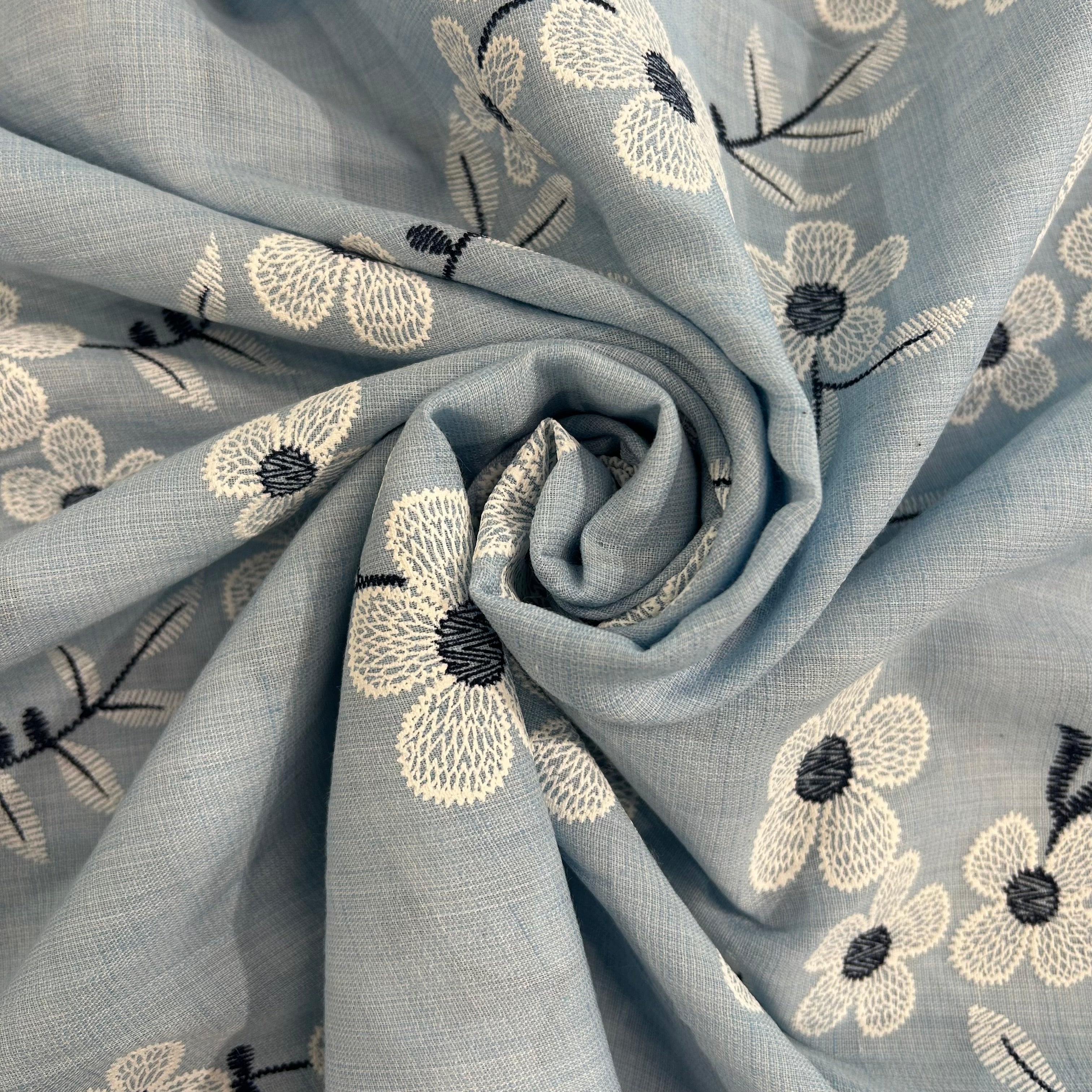Sky Blue Embroidered Floral