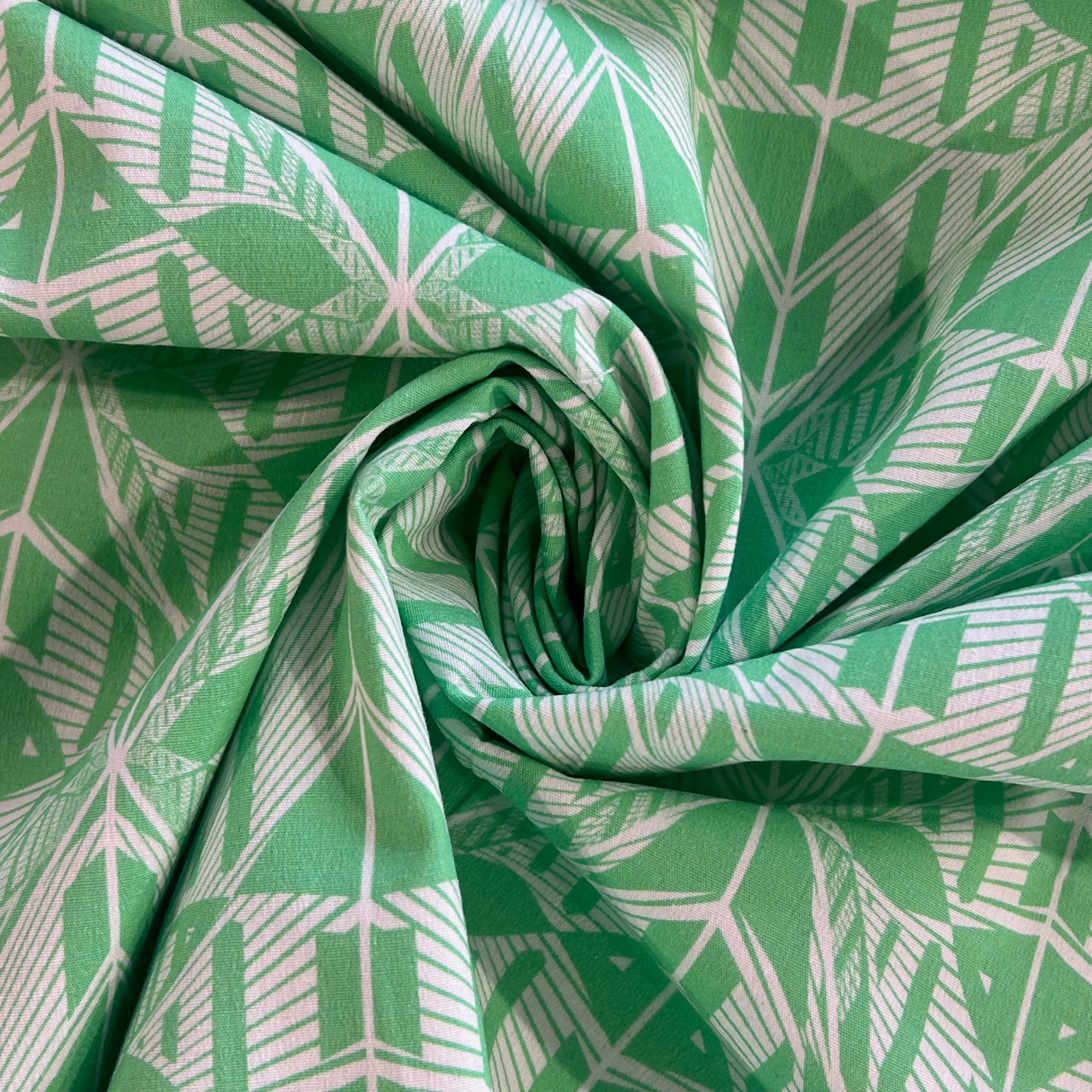 Mint Geometric Cotton Stretch Fabric