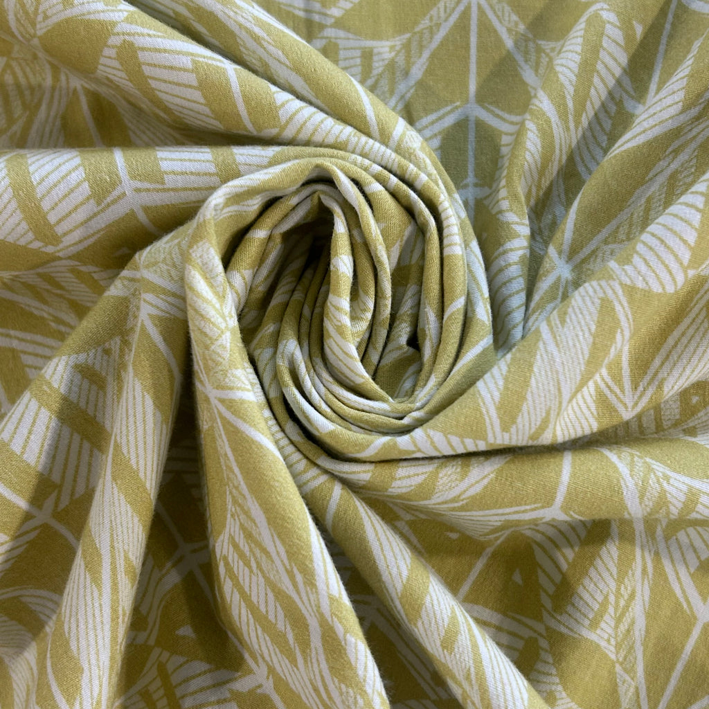 Yellow Geometric Cotton Stretch Fabric