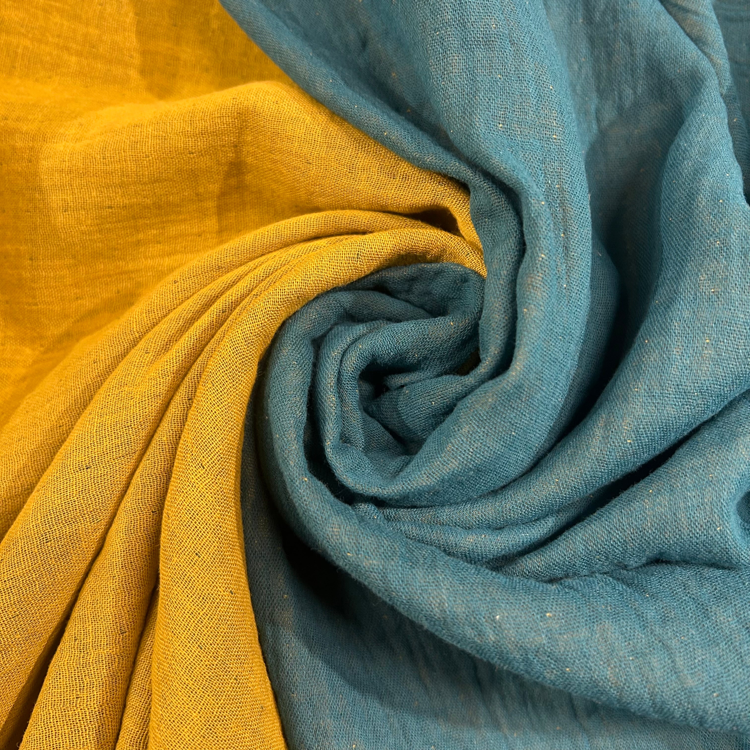 Mustard Teal Double Face Cotton